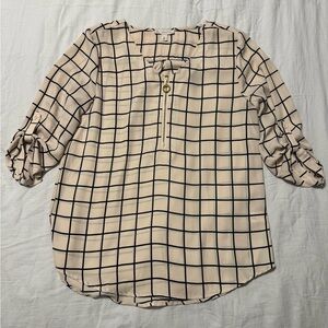 Women's Checkered Blouse - Black and Cream